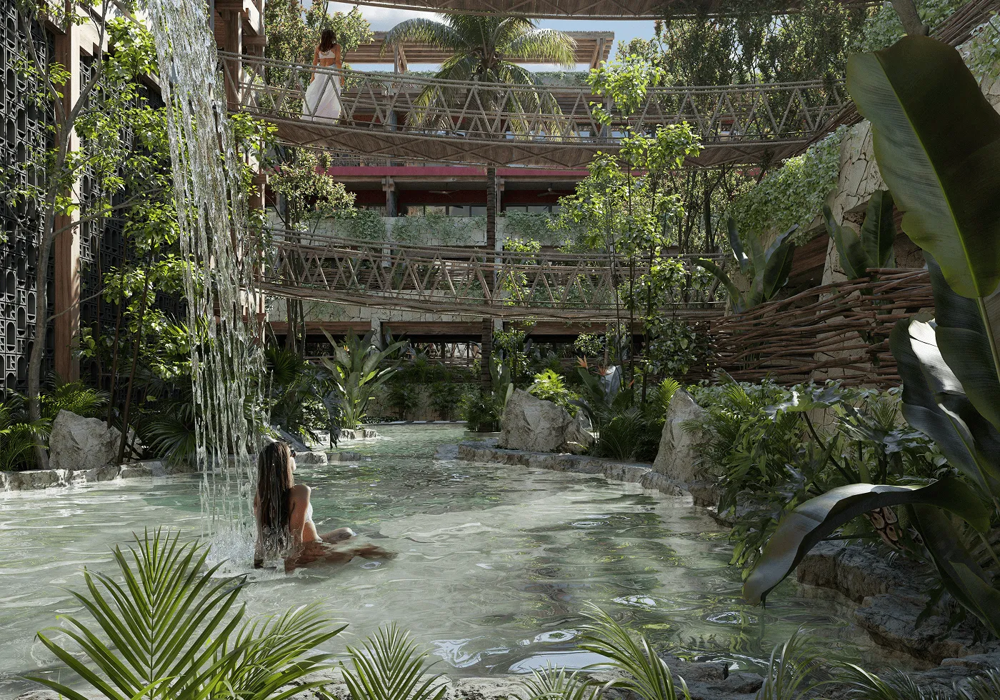 Pool with waterfall